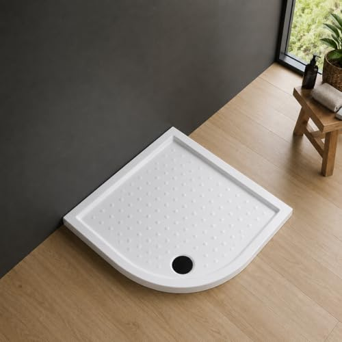 Kiamami Valentina - Plato de Ducha semicircular de 80 cm de diámetro y 6 cm de Altura en cerámica Blanca Malta.
