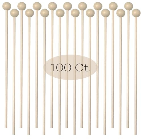100 Pieces 6Inch Rock Candy Sticks with Ball Wooden Sticks Wood Cake Sticks Drink Stirrer Sticks for Lollipop Coffee Appetizer Skewers (Round)