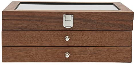 Stifte Sammelbox aus Holz, Holz Füller box Stifthalterbox Display Organizer Box stifte Penbox Pens Veranstalter Aufbewahrungskiste mit Glasfenster Drei Ebene Vitrine,für 34 Stifte Schreibgeräte,braun