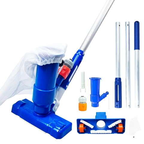 Aspiratore per piscina, teste di aspirazione per piscina con asta telescopica, kit di strumenti di pulizia in alluminio staccabili per vasca idromassaggio, fontana, piscina, acquario, spa, stagno