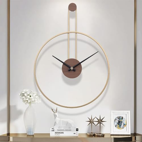 GANDDOBE Große dekorative Wanduhr für Wohnzimmer, Metall & Nussbaum Zifferblatt Home Decor Silent Non Ticking Lightweight Clocks für Schlafzimmer, Arbeitszimmer, Büro Dekorationen (Gold, 50cm)