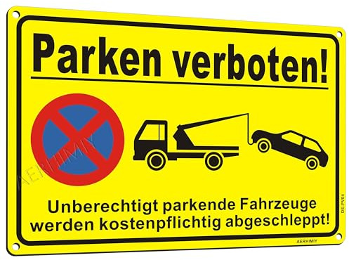 L Parken Verboten Schild Aluminium Reflektierend 20×30 cm Parkverbotsschilder Metall Parken Verboten Schilder Kostenpflichtig Abschleppen, UV-beständig, Wasserfest, Rostfrei, mit Bohrlöcher, Gelb