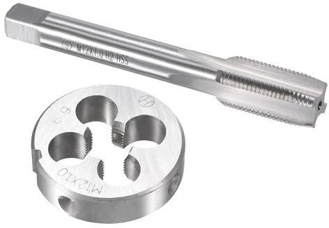 TOP-VIGOR Ensemble tarauds et filières métriques M12 x 1 mm, tarauds à vis avec matrice de filetage rond, kit de tarauds et filières robustes pour bricolage, réparation, coupe de filetage externe et