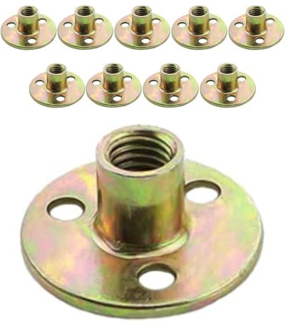 QLEUIFT 10er Set T-Muttern M8, M10, 37 mm, Zink beschichtet, Hochwertiges Eisen, Flanschmuttern für Möbelbefestigung