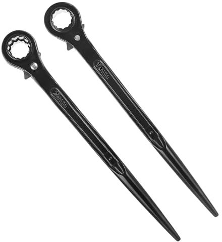 DMJJSD® Gerüstbauratsche 19/22mm Gerüstbauknarre 2Stück Gerüstratsche Rechts/Links Umschaltbar Ratschenschlüssel Gerüstbauer-Ratsche aus CR-V mit mattierter Chromoberfläche Doppelsteckschlüssel