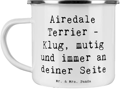 Mr. & Mrs. Panda Camping Emaille Tasse Spruch Airedale Terrier - Geschenk, klug, Herzen, Tasse Emaille, Hunderasse, Edelstahl Trinkbecher, Hund,