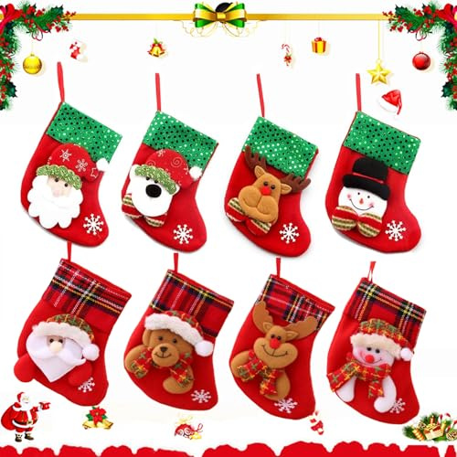 8 Stück Christmas Stocking, Hängende Weihnachtsdeko, Nikolausstrumpf Personalized, Befüllen Und Aufhängen Weihnachtsstrumpf, Für Weihnachtsbaum, Kamin, Schaufenster, Hängende Weihnachtsdeko (A)