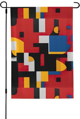 Zusammensetzung in Rot, Gelb, Blau und Schwarz, Gartenflagge, doppelseitige Flagge, 71,1 x 101,6 cm, für saisonale Outdoor-Dekoration