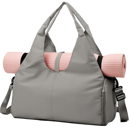 CCAIPU Borsa per Yoga, Borsa da Palestra Impermeabile con Scomparto per Scarpe e Tasca Umida per Tappetini da Yoga e Accessori Yoga Tote di Grande Capacità per Donne (Grigio)