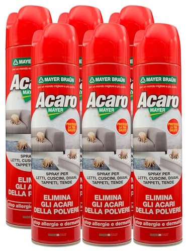 Spray Anti-ACARO Per Letti, Cuscini, Divani, Tappeti e Tende. Elimina Gli Acari Della Polvere 400ml (6 Spray)