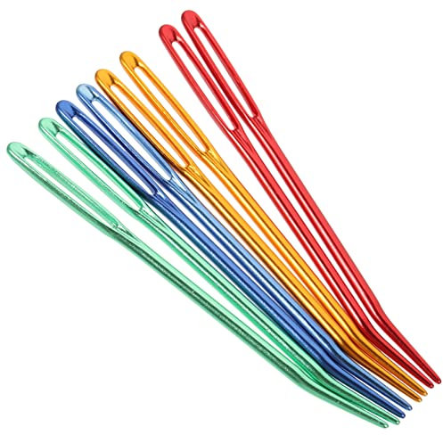 STOBOK 8pcs Large Eye Darning Needles Set for Sewing and Knitting Multi-Function Blunt Needles in Gold Blue Red Green for Crocheting and Embroidery