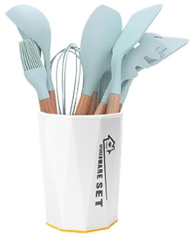 Ustensiles D'ustensiles De Cuisine - Ustensiles De Cuisine en Silicone, Ensemble D'ustensiles De Cuisine Antiadhésive | Outils De Cuisson À Poignée en Bois Résistants À La Chaleur, Lave-Vaisselle BPA