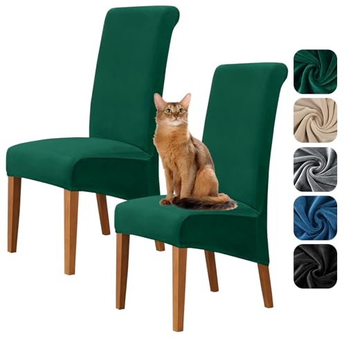 Alishomtll High Back Chair Covers Set of 2, Stretch Velvet XL Dining Chair Slipcovers, Large Size Washable Removable Chair Protector for Dining Room Kitchen Banquet Wedding Party (Green, 2psc)