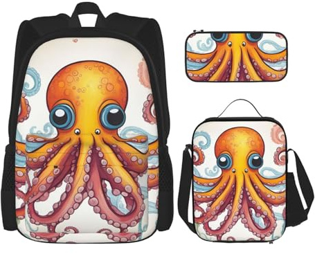 OXKGHHO Juego de mochila de trabajo con estampado de pulpo de color con lonchera aislada, correas ajustables, para gimnasio y uso diario, Negro -, Talla única