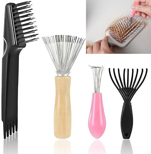 4-Pieces Hair Brush Cleaner Tool Set. Features rake design cleaning claws to remove hair, dust, dirt, and lint from brushes. Perfect for home and salon use