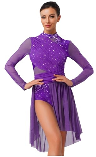 Miutii Eiskunstlauf Kleid Damen Glitzer Ballettkleid Rückenfrei Langarm Rollschuhkleid Eislaufkleid Lyrisch Tanzkleid Wettbewerb Tanzkostüm