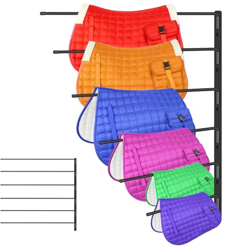 Zwinz Heavy Duty Saddle Pad Rack, 180° Swing-Out Horse Blanket Holder with 6 Extra-Long Arms, Wall Mounted Tack Storage for Stable & Garage