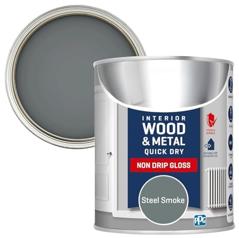 HOCHSTE® Wood & Metal Paint, Quick-Drying Formula, Long-Lasting Protection, DIY Enthusiasts, Furniture, Doors, Cabinets, Railings, Fences, Ideal For Home, Office, Craft Projects, (Steel Smoke, 750ML)