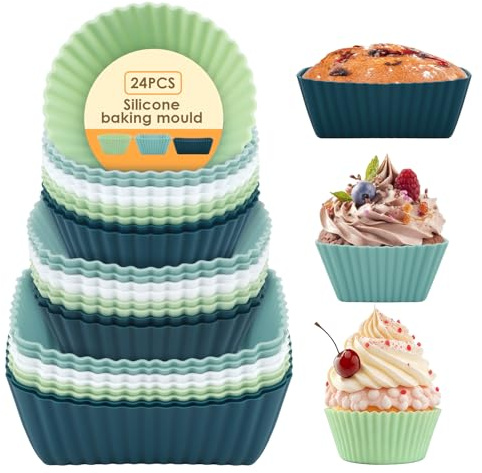 24 Stück Silikon-Muffinförmchen, Wiederverwendbare Antihaft-Backformen | BPA-freies Küchenzubehör, flexibel und leicht zu lösen, ideal für Cupcakes, Kuchen, Eiscreme und Pudding
