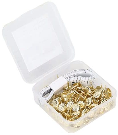 KIMISS 100-teiliges Polsternägel-Set – Deko-Nagelstifte für Möbelpolster, Nagelköpfe aus Karbonstahl mit Lineal und Handlauf für Einfache Installation (GOLD)