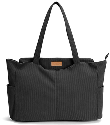 Lekespring Cord Shopper Tasche Damen 15.6 Zoll Laptop Schwarz Tote Bag