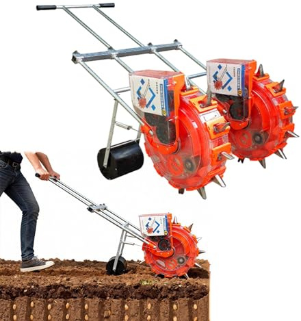 Seminatrice manuale a spinta per orto con 8 dischi per semi per un massimo di 20 varietà di semi,8 ugelli,distanza tra le piante/profondità di semina/file regolabili,per ortaggi, mais,soia
