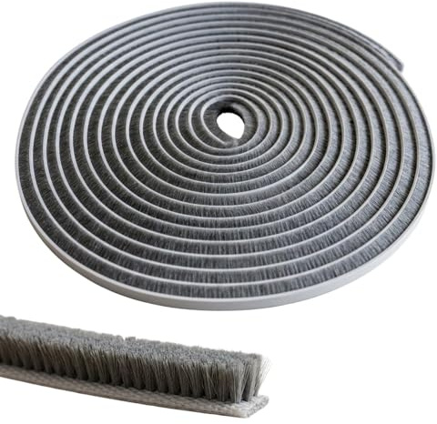 Lumonic 10m Sello de cepillo gris 6mm | Autoadhesivo + Se puede cortar a medida | Protector contra corrientes de aire, protección contra el frío, mosquitera para ventanas, puertas, armarios