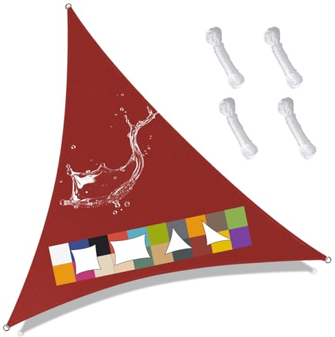 Tenda A Vela Triangolare 3x3x3m Vela Ombreggiante Impermeabile Tessuto PES, Protezione Raggi UV 98%, per Esterno Giardino Terrazza Piscina Carport, Ruggine