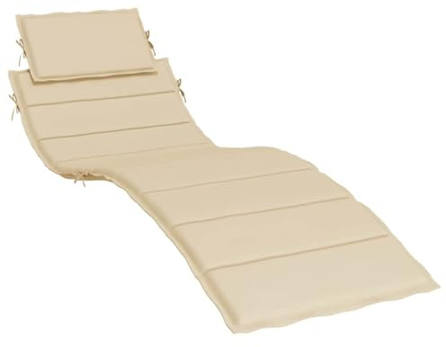 XHNIFBN Sonnenliegen-Auflage Beige 186x58x4 cm - Komfortable Polsterauflage aus Oxford-Gewebe für Gartenliege, Deckchair und Relaxliege mit Befestigungsbändern und Kopfkissen