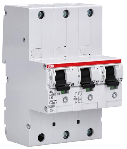 ABB S751/3DR-E63 SLS-Schalter 63A 3-polig - Hauptleitungsschutzschalter | E-Charakteristik, 25 kA Ausschaltvermögen, S750DR-Serie für DIN-Hutschiene 2CDH781001R2632