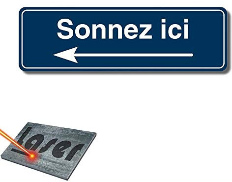 Plaque gravée autocollante 13x4cm Sonnez ici gauche fond Bleu