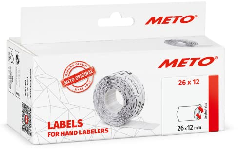 Original Meto Preisauszeichner Etiketten (26x12 mm, 1-zeilig, 6.000 Stück, weiß, permanent, Preisetiketten für Meto, Hutner, Avery, Contact, Sato, Tovel etc.), ‎9506163