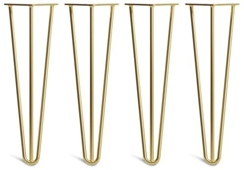 The Hairpin Leg Co. 4X Haarnadel-Tischbeine: Doppel-Schweiß Stahl, Schrauben, Anleitung, Schutzfüße. Klassischer 10mm 3 Stangen Stil. 40cm Messing