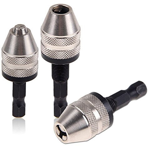 HOHXEN Keyless Mini 3-Jaw Drill Chuck Screwdriver Adapter with Quick-Change 1/4 Hex Shank to Hold Straight-Shank 0.3-3.6mm Drill Bits Milling Cutters for Micro-Production or Medical Industry