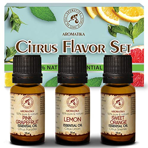 Geschenk Set Zitrusöl - Zitronenöl - Orangenöl - Grapefruitöl - Natürlich Ätherische Öle für Diffusoren - Aromatherapie - Brenner & Luftbefeuchter - Beauty - Spa - Relax - 3x10ml