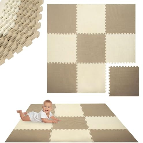 Humbi tapis Puzzle mousse eva pour bébés et enfants tapis d'éveil tapis de fitness tapis de protection 60 x 60 x 1 cm 9 pièces crème, beige