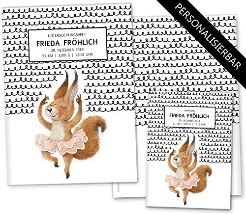 OLGS U-Heft Hüllen Set Super Strange Untersuchungsheft Hülle & Impfpasshülle schöne Geschenkidee personalisierbar mit Namen und Geburtsdatum (U-Heft Hüllen Set personalisiert, Eichhörnchen)