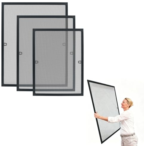 UISEBRT 120×140cm Insektenschutz Fliegengitter Fenster mit Alurahmen - Fliegenschutzgitter Mückengitter ohne Bohren und Schrauben,Anthrazit