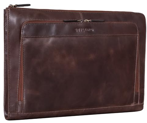 STILORD 'Murray' Laptophülle für Macbook 16 Zoll MacBooktasche Leder 15.6 Zoll Notebooktasche Sleeve Laptoptasche ideal als Aktentasche Dokumentenmappe, Farbe:lyon - braun