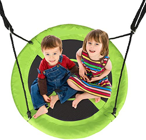 GYMAX φ 100 cm Nestschaukel, Rundschaukel Hängeschaukel für Kinder & Erwachsene, Gartenschaukel mit 100-180 cm Verstellbarer Höhe, mit robustem Stahlrahmen, bis 150 kg belastbar, Indoor & Outdoor