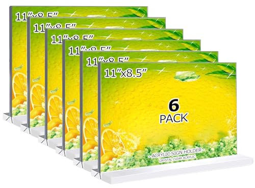 ikgopiz 6 Stück Acryl-Schilderhalter, 27,9 x 21,6 cm, T-förmiger Schreibtischständer, Schilderhalter, Menüanzeigenrahmen, geeignet für Restaurants, Promotionen, Fotorahmen, Veranstaltungen, Meetings