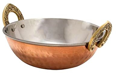 Vsorce4u 1 x 17cm Copper Stainless Steel Kadai, Kadhai Handi, Serving Dish, Curry Balti Serving Dish Indian Dish