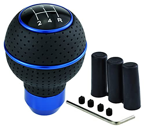 Temzzer Gear Shift Knob 5 Speed Ball Leather Shifter Stick Transmission Handle for Most Manual Automatic Vehicles (Blue)
