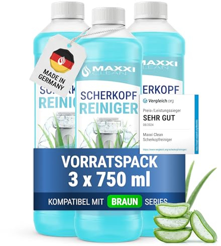 Maxxi Clean | 3 x 750 ml di liquido di ricarica per cartuccia di pulizia, liquido detergente compatibile con stazione di pulizia marrone, spray detergente con profumo di aloe vera