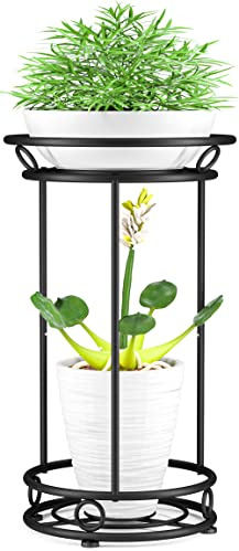 YIUKEA Pflanzenständer für drinnen und draußen, Metall-Pflanzgefäß, Regal, hochgestuft, Blumentopf, Display, Organizer für Garten, Terrasse, Wohnzimmer, Badezimmer, Büro (schwarz) | Rostfreies Metall, 10 Minuten Montage, platzsparendes Display, hält 9 - 13,6 kg / Etage für Garten, Terrasse, Balkon