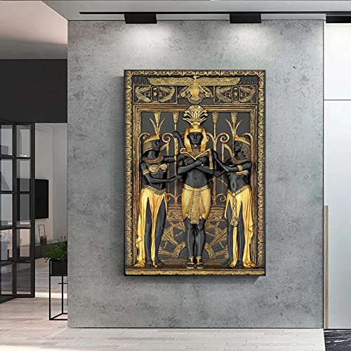 LINKGIN Home Oro Negro Arte Egipcio Antiguo Grabados Lienzo Pinturas Lienzo Antiguo Murales Sala de estar Carteles decorativos Cuadros 69x46cm Sin marco