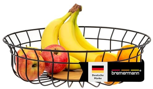 bremermann Obstkorb - Brotkorb, moderne Obstschale ideal geeignet für Obst, Gemüse, Brot und Snacks in Küche und Wohnzimmer aus schwarzem Metall und Bambus