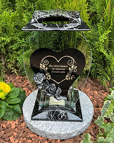 Lampada funeraria con testo – Du wirst immer in unseren Herzen – Nuova candela decorazione funeraria 32 cm H. incl. candela