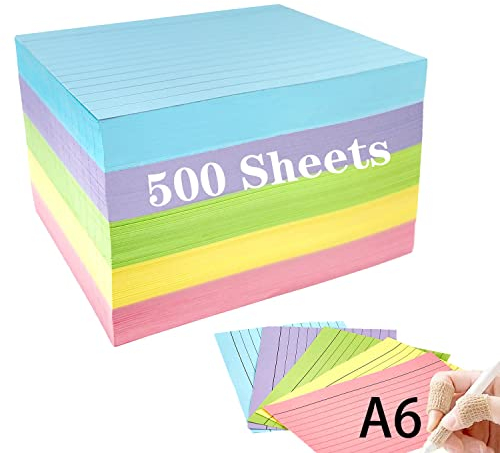 Karteikarten, 500 Stück Karteikarten A6 Liniert, Bunte Lernkarten- 5 Farben Lernkarteikarten Vokabelkarten Notizkarten Index Cards für Büro Haus Schule Lernen 14.8 * 10.5cm