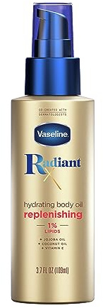 Vaseline Radiant X Replenishing and Hydrating Body Oil with 1% Lipids, Jojoba Oil, Coconut Oil, & Vitamin E 3.7 oz